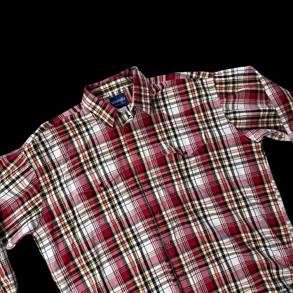 Wrangler XXL Western Pearl Snap Plaid Shirt Red White Yellow Cotton Mens Classic - Picture 1 of 7